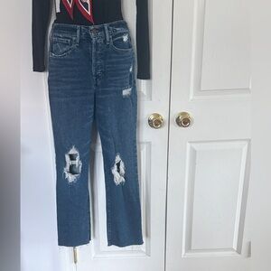 Hollister Dark Blue Distressed Straight Leg Jeans